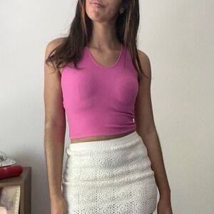 Happily Grey‎ Ribbed Tank Top Cropped Tie Back Hot Pink Casual Size